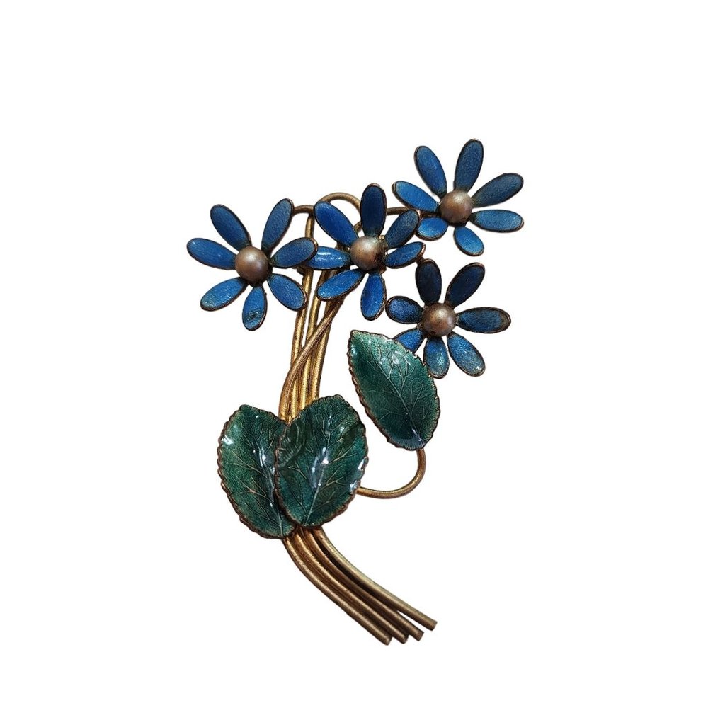 Antique Enamel Wire Floral Spray Brooch (A3638)